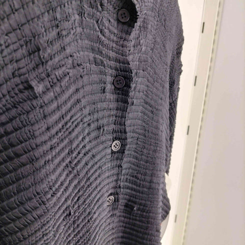 イッセイミヤケ ISSEY MIYAKE 90S 91SS 銀タグ ノーカラー プリーツ サイドスリット カーディガン レディース JPN:2